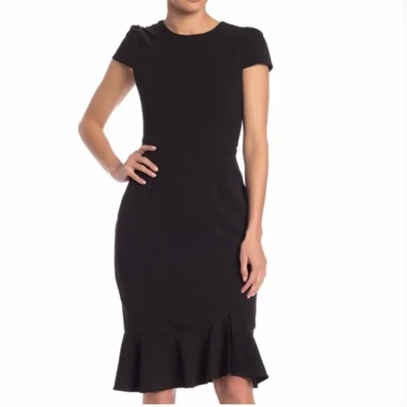 knee length dresses for ladies Mac Duggal Jewel Detail Crepe Ruffle Hem Midi Dress main image 0